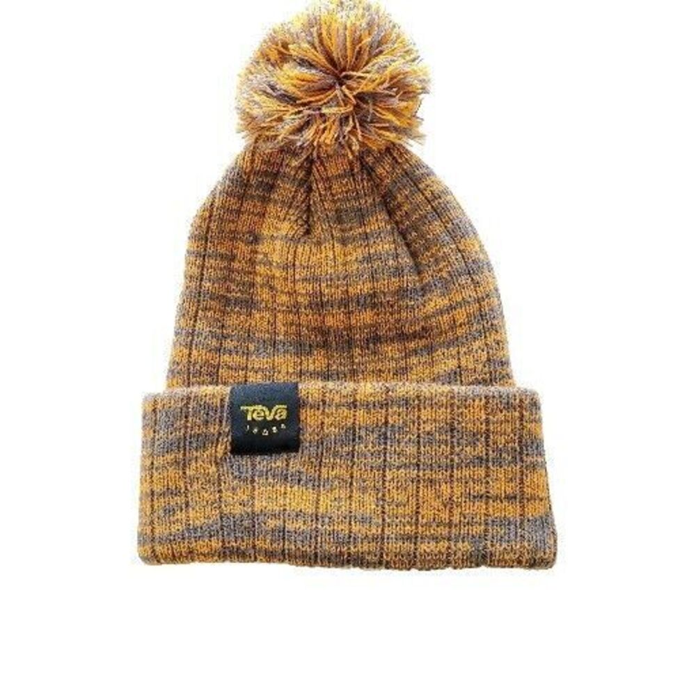 Teva Unisex Adult Knit Pom Winter Hat Cap Beanie One Size Warm Orange Gray